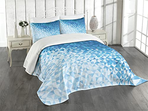 ABAKUHAUS Modern Tagesdecke Set, Digitales Ombre Mosaik, Set mit Kissenbezug Moderne Designs, für Einzelbetten 170 x 220 cm, DunkelBlau und weiß