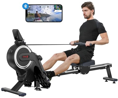 Dripex Rudergerät für das Heim-Fitnessstudio mit leiser Aluminium-Gleitschiene, 16-Fach verstellbarem Magnetwiderstand und LCD-Monitor (Grau)
