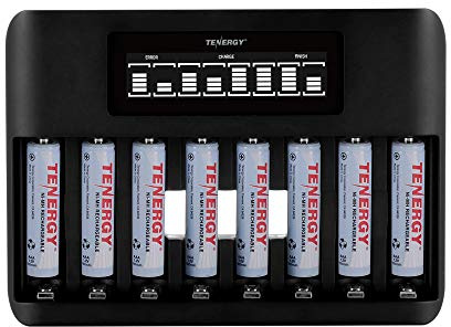 Tenergy TN480U 8-Bay LCD Display Fast Charger for NiMH/NiCD AA AAA Rechargeable Batteries with 8pcs 1000mah AAA Rechargeable Batteries