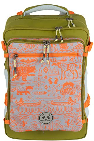 Kattbjörn Classic Schulrucksack Explorer - Robuster & Ergonomischer Schulranzen für Kinder und Jugendliche, Wasserdicht, mit vielen Fächern für Schule, Freizeit und Sport Grün/Orange