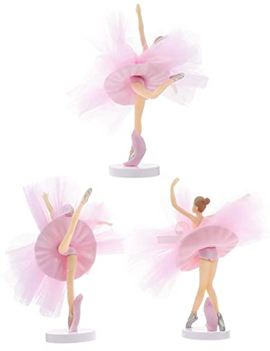 NUOBESTY Ballerina Cake Topper Set 3Pcs Tulle Girl Cupcake Toppers Birthday Cake Decor Ballet Decorations for Girls Party