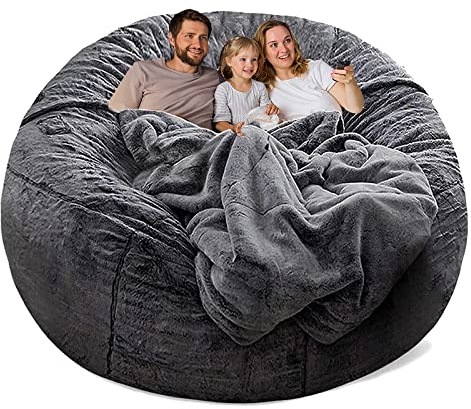 YudouTech Bean Bag Chair Cover Without Filler,Big Round Soft Fluffy PV Velvet Washable Bean Bag Lazy Sofa Bed Cover for Adults,Living Room Bedroom Furniture Outside,6ft dark grey