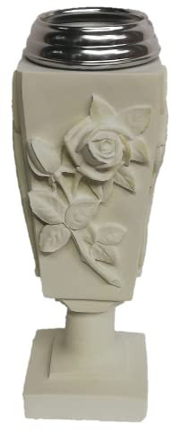 Generico Centro Ardolino Portafiori Vaso per Cimitero, Chiesa, in marmo resina bianco Carrara, cm. 40 votivo, completo di vaso interno in alluminio.