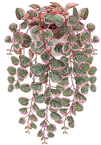 Hollyone Artificial Hanging Plants Decorative Fake Potted Plants, String of Hearts Plants Indoors Outdoors, Faux Trailing Plants for Home, Wall, Living Room, Bedroom, Office Decorations