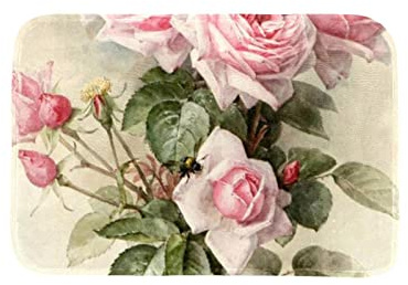 VBFOFBV Fußmatte, Outdoor-Innen-Fußmatte, strapazierfähige Bodenmatte, Rutschfester Teppich, vordere Fußmatte für Eingangsbereich, Terrasse,Vintage rosa Blumen Rose mit Blumen