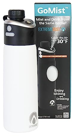 ExtremeMIST - GoMist Misting & Drinking Bottle - Personal Mister - Cooling Water Bottle with Easy-Drink Spout - Stainless-Steel Double Wall Insulation - Portable Mist Flask - Polar White, 25 oz/750ml