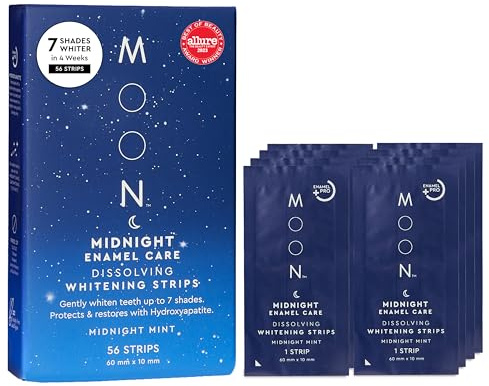 MOON Dissolving Teeth Whitening Strips, 56 No Rinse Nighttime White Strips, Midnight Mint, Enamel Pro+, Chamomile & Lavender, Whiten Sensitive Teeth up to 7 Shades in 4 Weeks, Vegan Oral Care