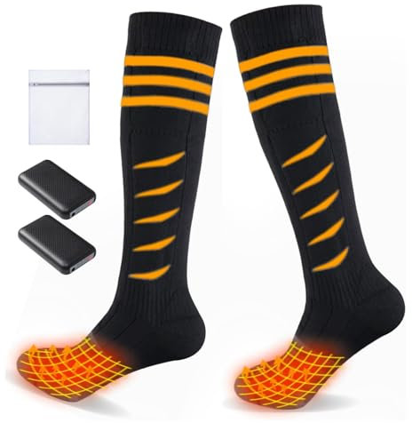 Beheizte Socken für Herren Damen, CRRXIN Beheizte Elektrische Socken, Wiederaufladbar Batterie Socken, Fußwärmer Skisocken für Outdoor-Wintersport.(Schwarz Orange)