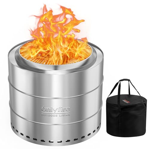 Onlyfire Braciere Senza Fumo in Acciaio Inox da 50 cm con Cassetto Cenere Rimovibile e Borsa per Il Trasporto, Focolare Portatile per Falò All'Perto per Il Campeggio, Barbecue, Patio, La Spiaggia