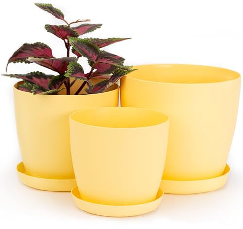 Home Garden Ornaments Set of 3 Plant Pots Indoor, Indoor Plant Pot - Decorative Flower Pots with Mat Surface (14cm, 16cm, 18cm, Colour: Yellow)