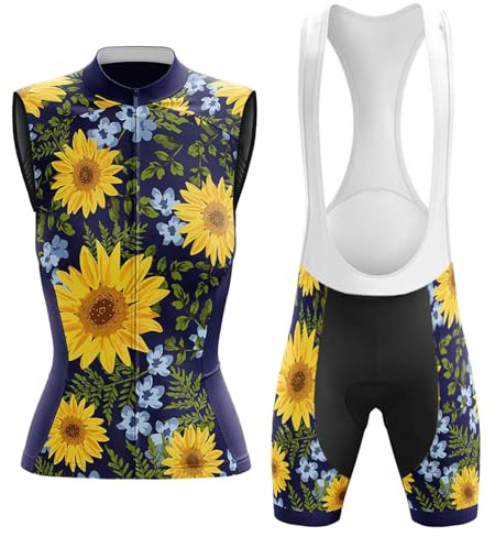 Vêtements Cyclisme Femme Tenue Cycliste Été,Maillot de Velo VTT sans Manches MTB Gilet et Cuissard à Bretelle avec 19D Coussin Gel,Ensemble Combinaisons de Cycling Respirant Séchage Rapide(A2,M)