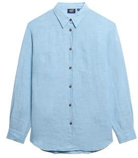Superdry Camicia casual da donna in lino stile boyfriend, Blu mare Chambray, 42