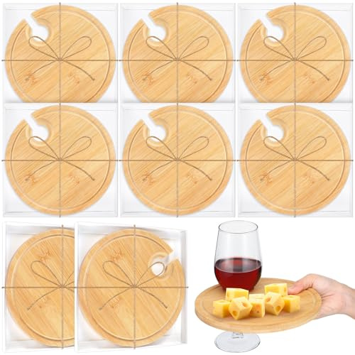 Menkxi Set di 6 mini piatti per antipasti con porta bicchiere e scatola, regalo per addio al nubilato, cocktail, formaggi, piatti per ospiti, baby shower, rotondi, colore chiaro