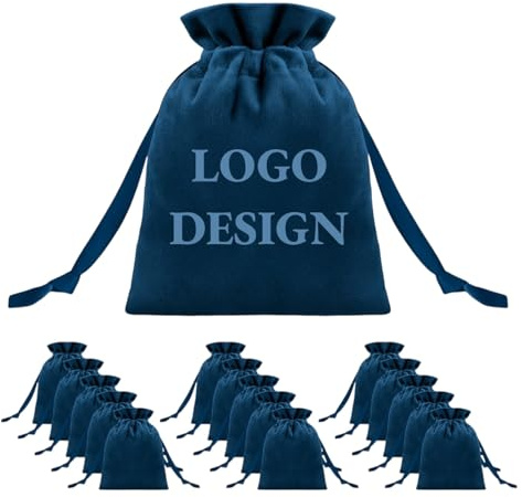 TOPTIE 50 pezzi Sacchetti regalo personalizzati con coulisse, Sacchetti per bomboniere con logo, Sacchetti per gioielli in velluto 4,3 x 6 pollici
