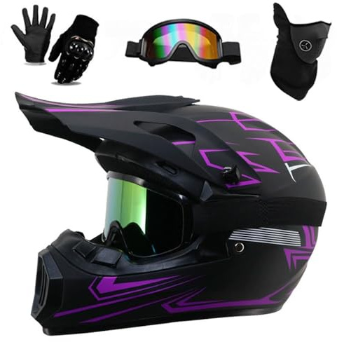 Casco de Motocicleta EléCtrica Todoterreno, para NiñOs Y NiñAs, Quads, BMX, MTB, ATV, Todoterreno, con Gafas, Guantes Y Mascarilla, Aprobado por Dot