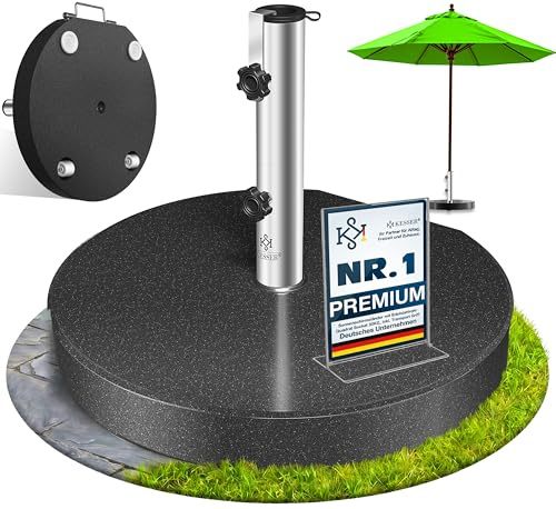 KESSER Portaombrelloni in granito con tubo in acciaio inox, supporto rotondo di alta qualità, 30 kg, per bastoni fino a 16 – 48 mm, incl. maniglia per il trasporto da giardino, balcone, antracite
