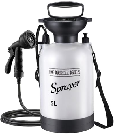 Grtheenumb portable water sprayer, Portable Camping Shower, 5L Shower with 10 Modes Sprayer Head and 9.84ft Hose for Garden Picnic Hiking Beach Car Cleaning