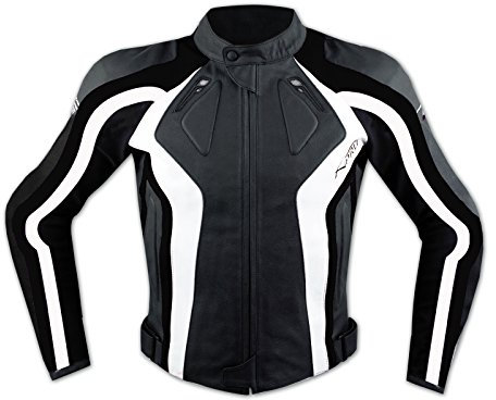 A-pro Racing Blouson Cuir Veste Moto Motard Protections CE Gilet Thermique blanc XL