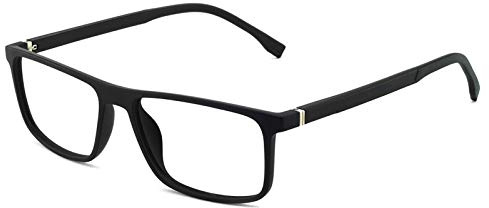 OCCI CHIARI TR90 Men's Eyeglasses Frame Fashion Clear Lens Glasses Eyewear Rectangular Lightweight Glasses (Black)