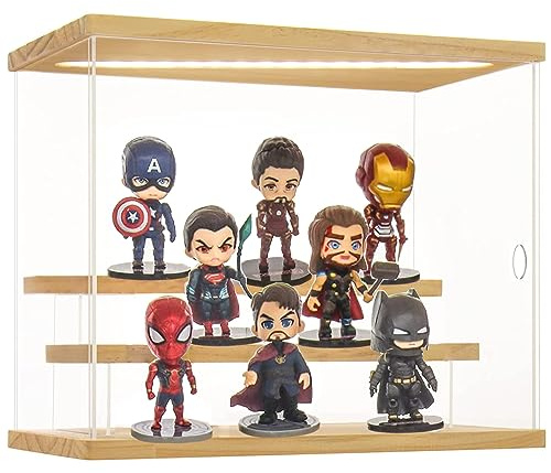 Nynelly 3 Niveaux Vitrine pour Collection Acrylique avec Lumière, Boîte de Presentation pour Pop Figurines , Vitrine Transparente Anti-Poussière pour Jouets de Collection,31.6 x 18 x 26.4cm