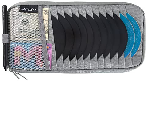 alavisxf xx Car CD Holder, DVD Vehicle Visor Storage Organizer, Large Capacity CD Visor Case Holder with 12 Sleeves, 1 Mesh Pocket, 1 Pen Holder, 1 Back Inner Pocket (Grey)
