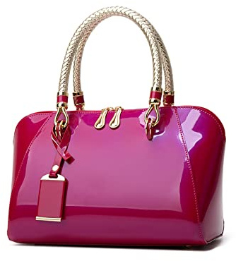 NICOLE & DORIS Mode Handtaschen Damen Lackleder Handtasche Elegant Schultertasche Frauen Umhängetasche wasserdichte Damentasche Hochzeits-Clutch Brieftasche Einkaufen Party Rose