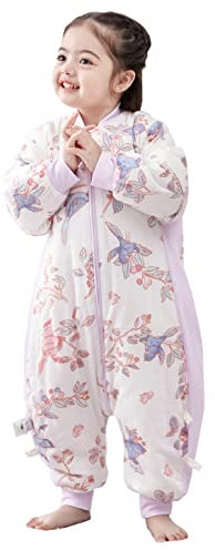 Chilsuessy Baby Winterschlafsack Schlafsack mit Füssen kleine Kinder Ganzjahres Winter Schlafsack Schlafanzug für Mädchen,abnehmbar Ärmel, Elster im Frühling/3.5 Tog, 100/Baby Höhe 110-120cm