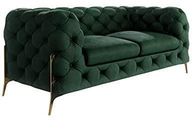 S-Style Möbel Milton Chesterfield Sofa 2-Sitzer 2er Couch Wohnzimmer Möbel Freistehend mit Metallfüßen 185x100x73 cm Flaschengrün