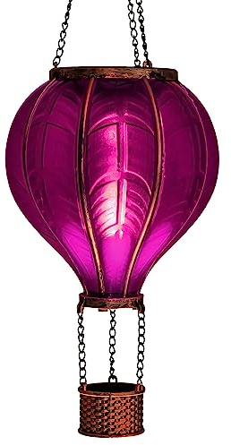 LED-solcellsballong med lågeffektsbelysning | lampa med 20 varma vita lampor | trädgårdslykta för upphängning | inkl. metallkedja | total höjd ca 40,5 cm (lila)
