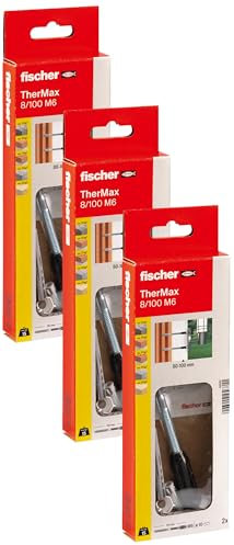fischer Abstandsmontagesystem Thermax 8/100 M6 (2) für Dämmstoffe, Dämmstoffdübel zur Befestigung leichter Lasten in Wärmedämmverbundsystemen, mit Anti-Kälte-Konus (Packung mit 3)
