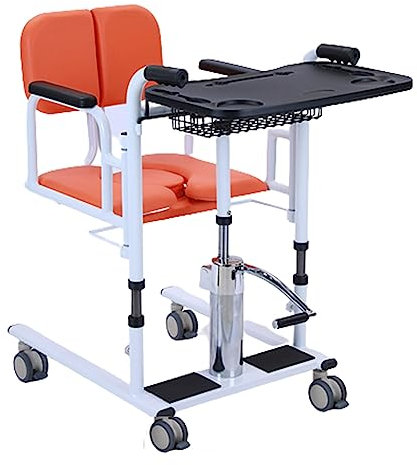 PASPRT Multifunktions-Hydrauliklift, Duschstuhl mit Rädern, mit Esstisch und Aufbewahrungskorb, für Senioren – maximale Belastung 220 Pfund (Orange)