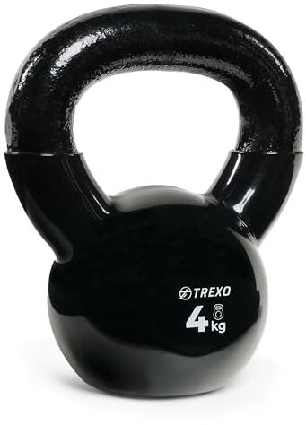 TREXO Kettlebel 4KG Gusseisen mit Vinyl-Beschichtung für vielseitige Übungen zu Hause und Gym Dumbbell Professional Ball Hantel