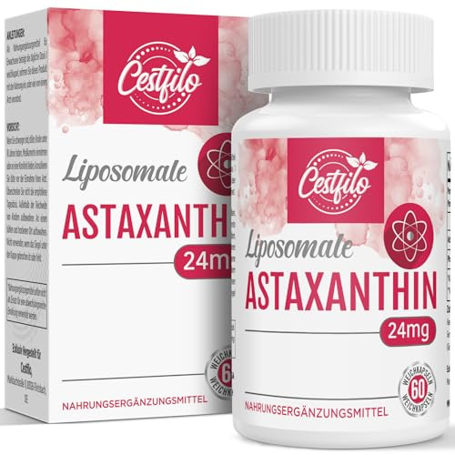 Liposomal Astaxanthin Supplemento 24MG, Máxima Absorción, Antioxidante natural, sin gluten (60 Unidad (Paquete de 1))
