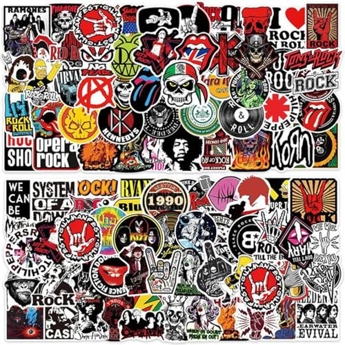 Autocollants Rock Band, Autocollants Rock and Roll, 100 Pièces Stickers Hip Hop à La Mode, Autocollant Enfant, pour Guitare Ordinateur Portable Planche À Roulettes Bagages Muraux Ordinateur
