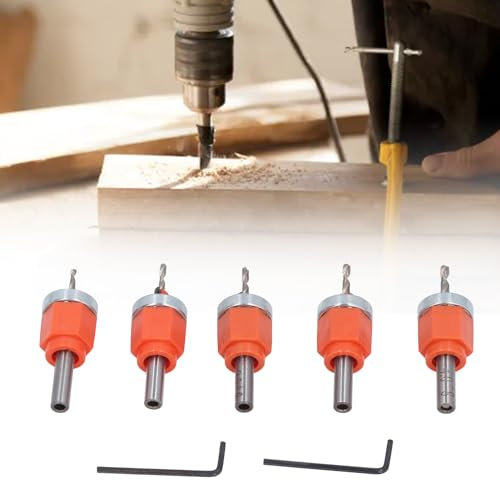 Jeu de Forets à Fraise 5 Pièces 2.8mm 3mm 3.2mm 3.5mm 4mm de Diamètre Foret Conique avec clé pour le Travail du Bois et la Menuiserie