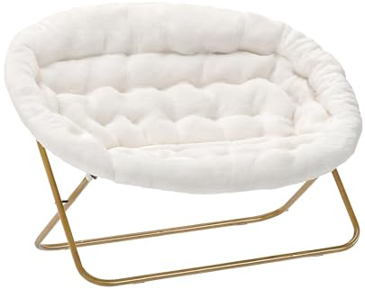 Flash Furniture Eleanor Double Saucer Chair with Folding Steel Frame, Portable Oversized Saucer Chair, for Dorm or Bedroom, 56, Ivory Faux Shearling/Soft Gold Frame