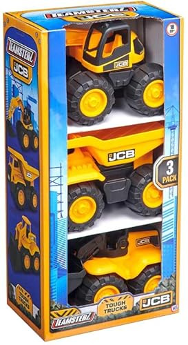 Teamsterz JCB Construction Vehicles Set - 3 Pack of Toy Construction Trucks for Kids - Dump Truck, Front Loader, and Excavator - Realistic Design and Moving Parts - Ideal for Ages 3 and Up