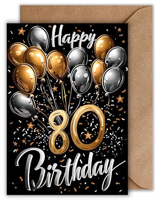 WBdesignz 80. Geburtstag Karte mit Umschlag - Elegante Geburtstagskarte 80 Jahre Happy Birthday 80ter Geburtstag (DIN A6)