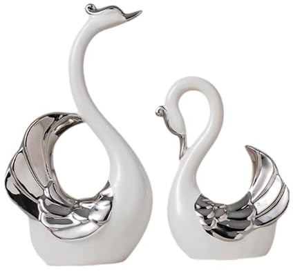 perfk Cigni in ceramica Coppie Scultura Ornamento Decorazione da tavolo Altezza 23 cm e 16 cm Artigianato da collezione per l'arredamento di controsoffitti, bianco