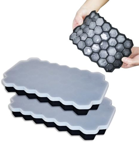 Set da 2 Porta Cubetti Ghiaccio Silicone Senza BPA, Stampi Ghiaccio Silicone Con Coperchio, Cubetti Ghiaccio Riutilizzabili Facili da Rimuovere, Ideali per Bevande, Cocktail e Cucina