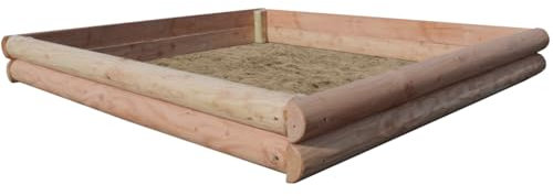 Sandkasten aus Lärchenholz, 150x150 cm, Halbpalisaden Ø 10 cm, Höhe 19/29 cm (Höhe 19 cm)