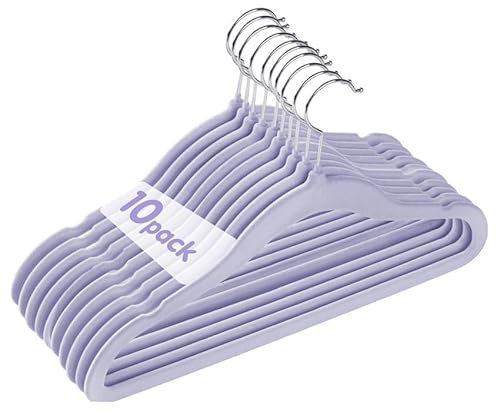 10 Stück Kinderkleiderbügel aus Samt,Kids Velvet Hangers, platzsparend,Ultradünnes und Rutschfestes Design 360°drehbare Kinder Kleiderbügel,lila-rosa