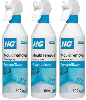 HG Mould Remover Foam Spray, Black Mould & Mildew Cleaner, Removes Stains – 500ml (Pack of 3)