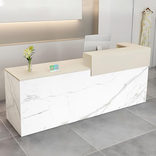 CCUKTFN Bancone Reception con Cassetto e Ripiani Aperti, 100–240 cm Banco Reception Moderno per Uffici, adatto per Saloni, Hall e Negozi al Dettaglio
