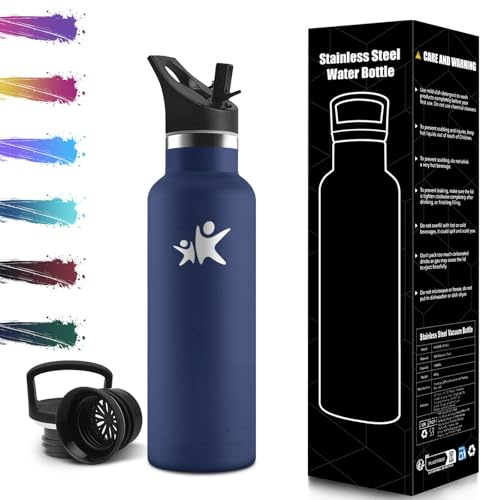 Gourde Isotherme 500 ML, Gourde INOX avec Paille, Réutilisable, Bouteille d'eau sans BPA, Anti-Fuite, Isolation sous Vide en Acier Inoxydable à Double Paroi, pour Enfants, Adultes, Sport