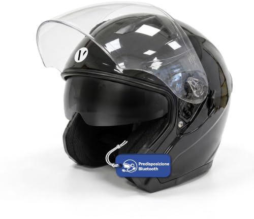Casque Moto Jet Noir Taille M – Double Visière Prédisposition Bluetooth