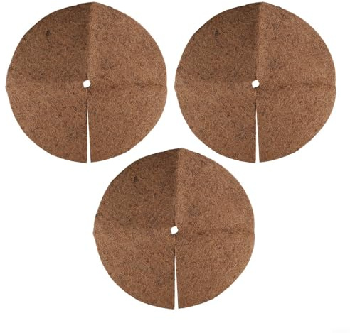 NiuLumea Paquete de 3 discos de mantillo de fibra de coco natural, árbol de fibra natural para anillos para control y retención de agua, revestimientos de macetas recortables para jardín, interior y