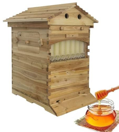 Kit d'apiculture de grande taille avec 7 cadres à flux automatique, ruche en bois avec chambre d'observation pour les apiculteurs débutants et professionnels