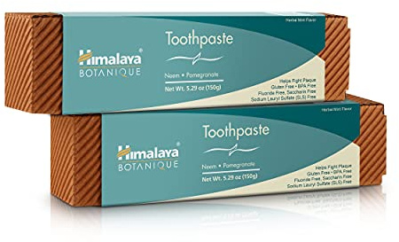 Himalaya Botanique Original Neem & Pomegranate Botanical Toothpaste, Fights Plaque, Brightens Teeth, Fluoride Free, No Artificial Flavors, SLS Free, Cruelty Free, Foaming, Mint Flavor, 5.29 Oz, 2 Pack
