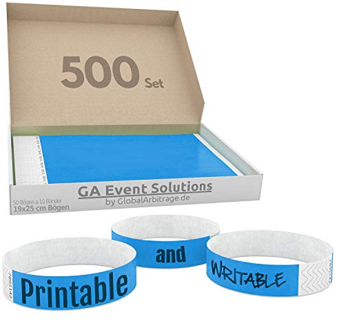 Bracelets d’admission GA Event Solutions en Tyvek, 500 pièces, bleu clair